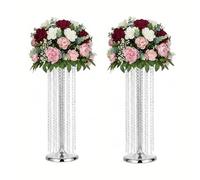 Silver Wedding Decor Flower Stands for Centerpieces, Elegant Flower Vases with Chandelier Acrylic Crystals for Road Leading, 27.5in Tall Metal Centerpiece Stands for Wedding Party Christmas Home Decor