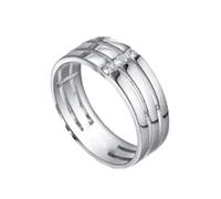 Silver Wedding Ring, Men Promise Rings White Diamond Band 9K White Gold for Husband Size N 1/2