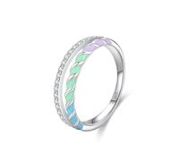 Silver Wedding Ring, Womens Rings 925 Sterling Silver Double Layer Spiral Color Drip Design Cubic Zirconia Round Shape Gift for Birthday Size P 1/2