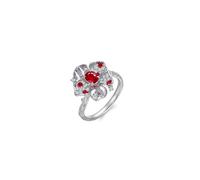 Silver Wedding Ring, Women's Rings Red Ruby 0.5ct Flower Band 9K White Gold with Diamond Size O 1/2