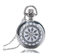 Silver White Ceramics Flower Crystal Quartz Pocket Watch Necklace Pendant Women Lady-default