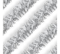 Silver White Christmas Tinsel Garland, 10m/32.8ft Chunky/Fine Christmas Tree Hanging Tinsel Decoration Metallic Tinsel Christmas Decoration Tinsel for Christmas Tree Decor (Silver White)