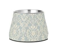 Silver-White European Pattern Dogs Food Bowls with Stand Stainless Steel Raised Cat Bowl for Slow Feed Cats Whisker Relief