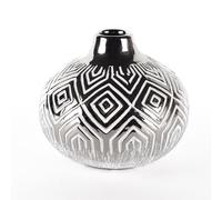 Silver & White Geometric Round Vase 15cm