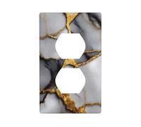Silver White Marble Cracked Gold Outlet Cover Light Switch Cover Decorative 1 Gang Wall Plate for Kitchen Room Bathroom Size 7x11.4cm