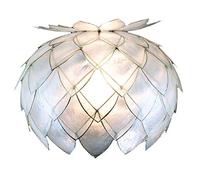 Silver & White Natural Capiz Shell Vintage Easy Fit Layered Artichoke Pendant Light Shade 25cm | None Electric Retro Ceiling Light | Fits B22 E14 B15 Lampholders