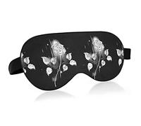 Silver White Rose Flower On Black Eye Masks Cover Blocks Light Sleep Mask Shade Cover Blindfold Relaxing Eyeshade Cover with Adjustable Head Strap for Men Women Kids