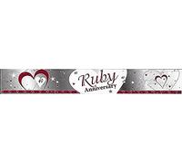 SILVER, WHITE & RUBY RED RUBY WEDDING ANNIVERSARY 40TH BANNER - 9FT (REPEATS 3 TIMES)