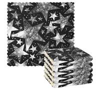 Silver White Shiny Sparkles and Sequins in The Form of Stars on Dark 6 Set Kitchen Dish Towels, Washcloths Cleaning Cloths Dish Cloths, Absorbent Towels Lint Free Bar Tea Soft Waffle Towel 11"x11"