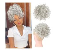 ,Silver whiteNatural Look Hair Pieces & Extensions, Women's Messy Curly Hair Bun Synthetic Drawstring Wig Accessories,Human Hair Clip-In Ponytail Extensions