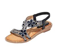 Silver Wide Fit Womens Slip On Wedge Sandals With Bling Rhinestone Strap - Open Toe Slide for Beach Comfortable Summer