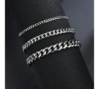 (silver, Width 5mm) High Quality Stainless Steel Bracelets For Men Blank Color Punk Curb Cuban Link Chain Bracelets On The Hand Jewelry Gifts Trend