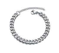 (silver, Width 7mm) High Quality Stainless Steel Bracelets For Men Blank Color Punk Curb Cuban Link Chain Bracelets On The Hand Jewelry Gifts