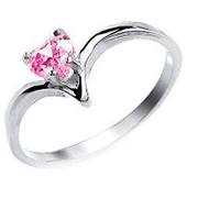 Silver Wishbone Ring Pink Gemstone 925 Hallmark - Size: M