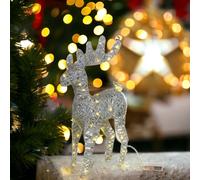 ( Silver with Glitter) 2x LED Light Up Christmas Reindeer Rattan Metal Wire Stag Statue Decoration 45cm