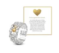 Silver-with-Gold Inspirational Ring Set, 1.2in×1.2in×0.35in Half-Open Swim Against The Current Ring, Meaningful Hope Rings for Women with Encouragement Card, Motivational Jewelry Gift