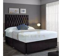 (Silver (with Mattress), Fabric Swatch) Divan Double Bed with Velvet 54" High Chesterfield Headboard Mattress Included| 2 or 4 Storage Drawers Option | Hand Made UK