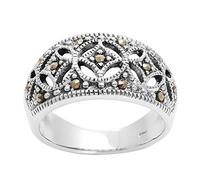 Silver Women's 925 Sterling Silver Oxidized Simulated Marcasite Art Deco Style Band Ring
