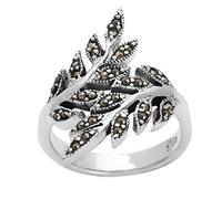 Silver Women's 925 Sterling Silver Oxidized Simulated Marcasite Overlapping Leaf Branch Ring