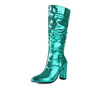 Silver women's metal boots for elegant performances on the catwalk, festive occasions such as wedding parties with evening wear as well as for the night club as stylish T-stage boots in trendy, Green