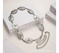 (silver) Women's single-layer metal bull head chain waist chain retro versatile trendy dress