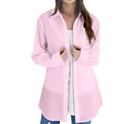Silver Womens Tops Oversized Longline Casual Blouse with Buttons V Neck Long Sleeve Business Work Shirt Extra Long Top Lightweight Solid Color Tunics Hawaii Beach Cover Up Ladies Clothes
