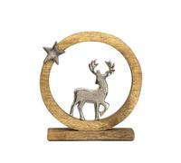 Silver Wood & Metal Reindeer Ornament Christmas Deer With Star On Rustic Stand