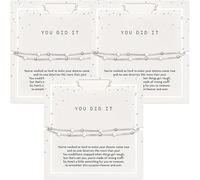 Silver 'You Did It' Bracelet, Adjustable Minimalist Star Bracelet with Card, Achievement Present for Graduation, Passed Exams, Motivational Jewelry Keepsake for Daughter Friend Sister (3PCs)