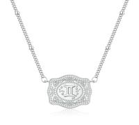 Silver Zodiac Constellations Necklace for Women Mini Embossed Belt Buckle Necklace Zodiac Sign Necklace Personalized Pendant Necklace Western Charm Gift Jewelry, L, Copper, No Gemstone