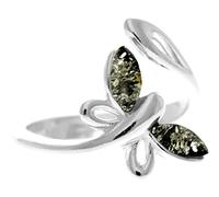 SilverAmber Jewellery - 925 Sterling Silver and Baltic Amber Adjustable Dragonfly Designer Ring - GL721 (Green, Adjustable)
