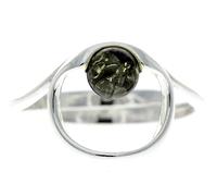 SilverAmber Jewellery - 925 Sterling Silver and Green Baltic Amber Adjustable Modern Designer Ring - GL718GA