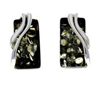 SilverAmber Jewellery - Classic Genuine Green Baltic Amber 925 Sterling Silver Modern Rectangular Earrings GL005