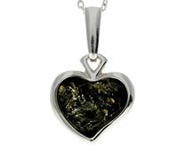 SilverAmber Jewellery Classic Genuine Heart Green Baltic Amber & Sterling Silver Pendant without Chain - AC203G