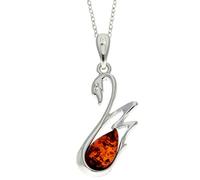 SilverAmber Jewellery Genuine Baltic Cognac Amber & Sterling Silver Modern Swan Pendant without Chain - GL378
