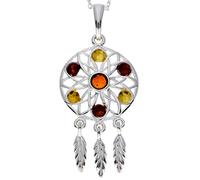 SilverAmber Jewellery Genuine Cognac and Honey Baltic Amber & Sterling Silver Dream Catcher Pendant without Chain - GL368S