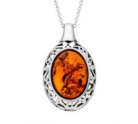 SilverAmber Jewellery Genuine Cognac Baltic Amber & Sterling Silver Classic Celtic Pendant without Chain - AX202