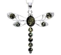 SilverAmber Jewellery Genuine Green Baltic Amber & Sterling Silver Large Multitone Dragonfly Pendant without Chain - 1861G