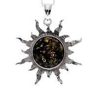 SilverAmber Jewellery Genuine Green Baltic Amber & Sterling Silver Large Sun Star Pendant without Chain - 1864G
