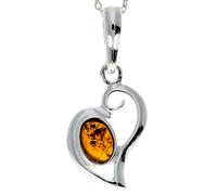 SilverAmber Jewellery UK 925 Sterling Silver & Cognac Baltic Amber Designer Heart Pendant without Chain - 1560