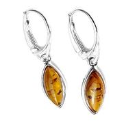 SilverAmber Jewellery UK - 925 Sterling Silver & Genuine Baltic Amber Designer Classic Drop Earrings SilverAmber - AE087