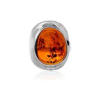 SilverAmber Jewellery UK - 925 Sterling Silver & Genuine Cognac Baltic Amber Exclusive One-of-a-kind Unique Ring - Adjustable - RG0854