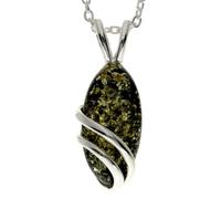 SilverAmber Jewellery UK - 925 Sterling Silver & Genuine Green Baltic Amber Oval Modern Designer Pendant - Chain not included - GL271G