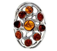 SilverAmber Jewellery UK - 925 Sterling Silver set Genuine Multistone Cognac Baltic Amber Large Adjustable Ring - 7356A
