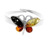 SilverAmber Jewellery UK - Genuine Baltic Amber & 925 Sterling Silver Butterfly Designer Adjustable Ring - AR15
