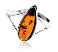 SilverAmber Jewellery UK - Genuine Baltic Amber & 925 Sterling Silver Classic Designer Adjustable Ring - G404
