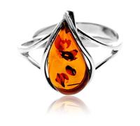 SilverAmber Jewellery UK - Genuine Baltic Amber & 925 Sterling Silver Modern Designer Adjustable Ring - G403