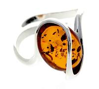 SilverAmber Jewellery UK - Genuine Baltic Amber & 925 Sterling Silver Modern Designer Adjustable Ring - GL477