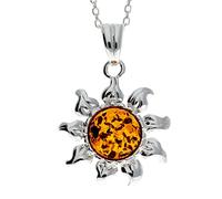 SilverAmber Jewellery UK Genuine Cognac Baltic Amber & Sterling Silver Star Sun Pendant without Chain - GL392C