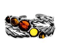 SilverAmber Jewellery UK - Genuine Mix Baltic Amber & 925 Sterling Silver Modern Designer Adjustable Ring - AR13