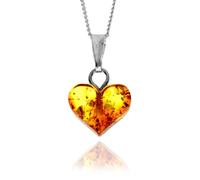 SilverAmber Jewellery UK - Genuine Tiny Baltic Amber Carved Heart Shape Pendant on a 14 inches Delicate 0.7 mm 925 Sterling Silver Curbs Chain Necklace - WHL1H-14INCH